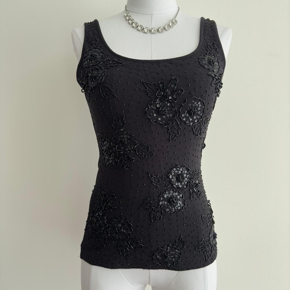 NEW Vivienne Tam Beaded Top Womens Small Sequin Floral Tank Black Dead Stock